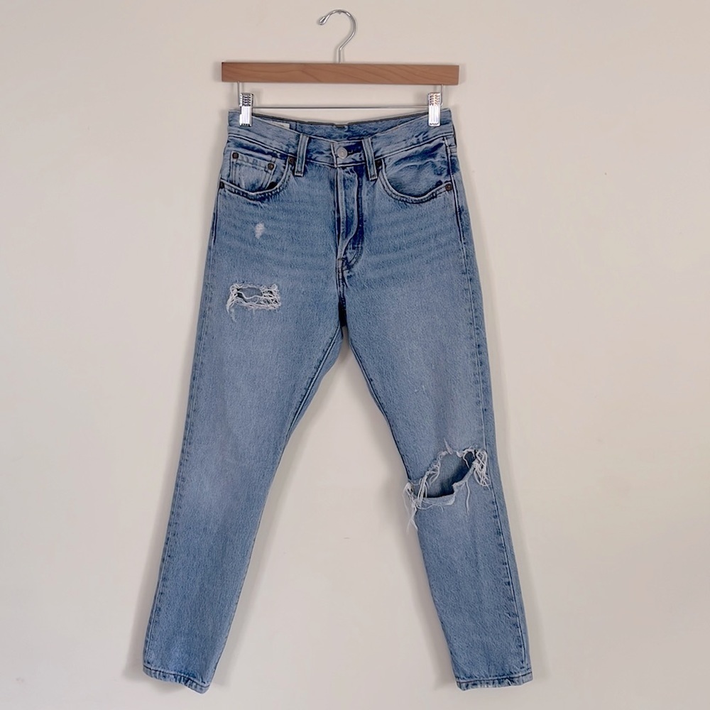 Levi’s Button Fly Distressed 501 Skinny Jeans